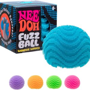 Schylling NeeDoh Fuzz Ball - Sensory Toy with a Velvet Texture and Soft Cloud Squish - Wavy Pattern You Can See and Feel - Ages 3 and Up - Color May Vary; One Per Pack (Wonder Waves)